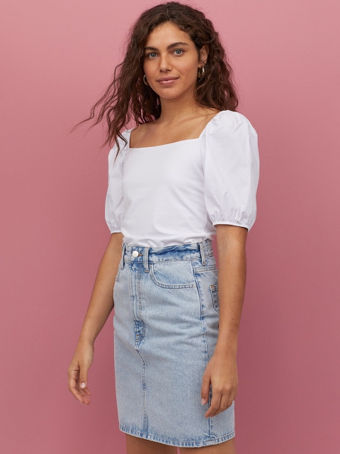 

H&M Women Blue Solid Denim Skirt