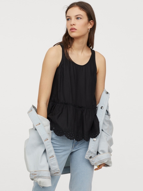 

H&M Women Black Flounce-Hemmed Top