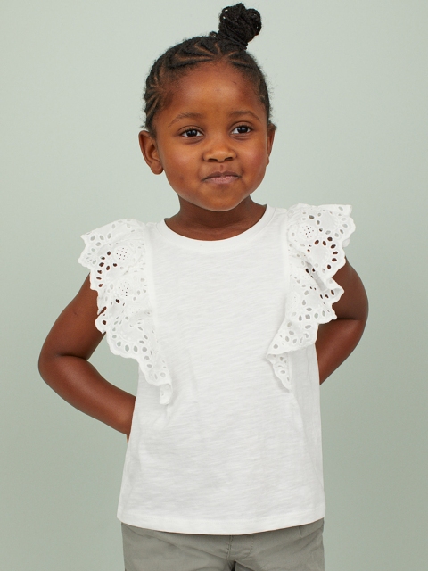 

H&M Girls White Flounce-Trimmed Top