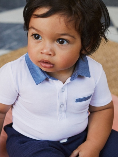

H&M Boys White & Blue Collared Bodysuit