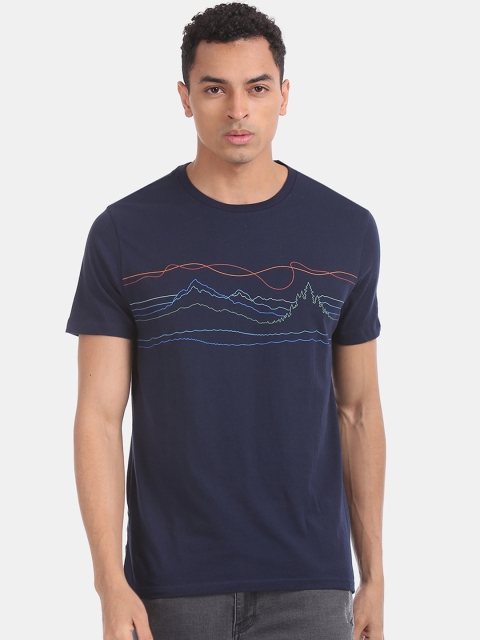 

GAP Men Blue Printed Round Neck T-shirt