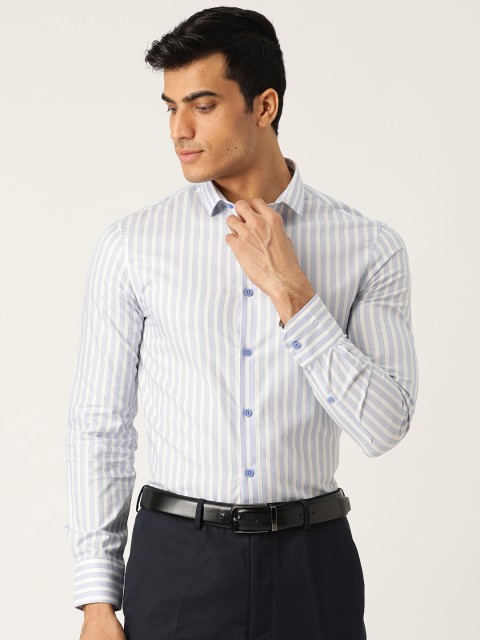 

Marks & Spencer Men Blue & White Skinny Fit Striped Formal Shirt