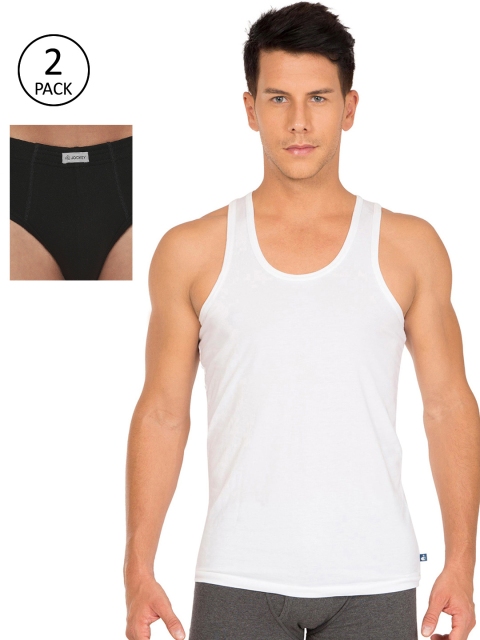 

Jockey Men White & Black Solid Innerwear Vest With Briefs