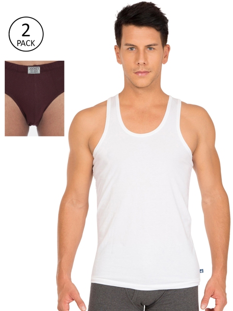 

Jockey Men Solid Innerwear Vest With Briefs, White