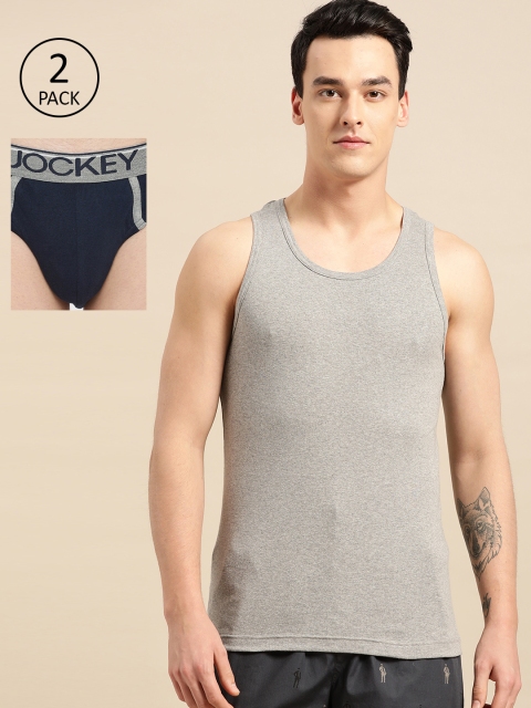 

Jockey Men Solid Innerwear Vest With Briefs, Grey melange