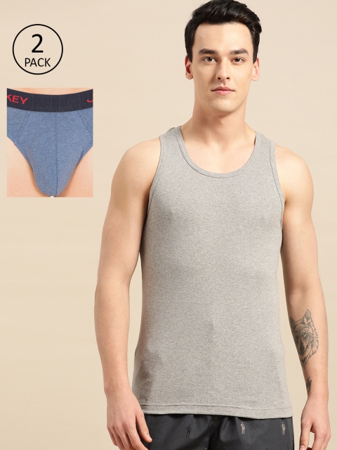 

Jockey Men Grey & Blue Melange Innerwear Vest With Briefs, Grey melange