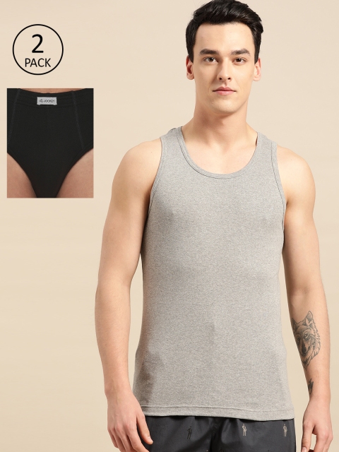 

Jockey Men Grey Melange & Black Innerwear Vest With Briefs
