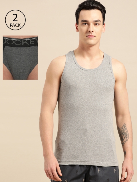 

Jockey Men Grey Solid Innerwear Vest With Brief, Grey melange