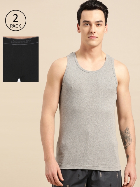

Jockey Men Grey Melange & Black Innerwear Vest With Trunk