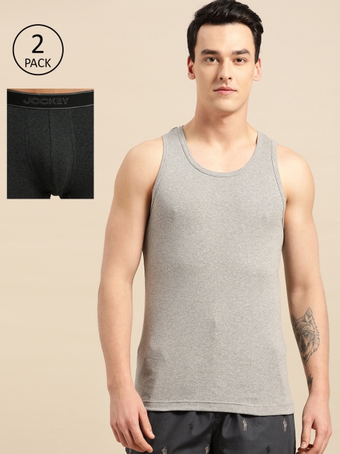 

Jockey Men Grey Melange & Black Innerwear Vest With Trunks