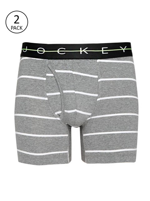 

Jockey Men Pack of 2 Grey Melange & White Striped Trunks