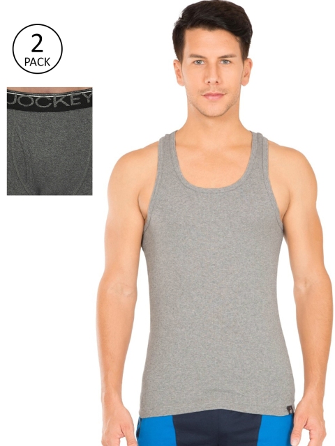 

Jockey Men Grey Melange Solid Innerwear Vest With Trunks