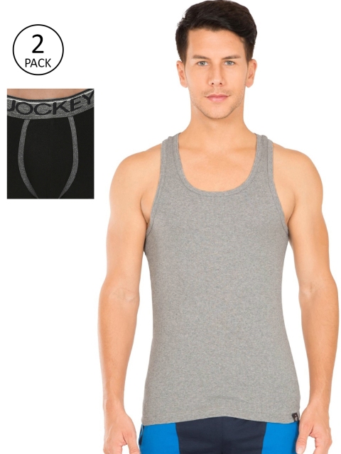 

Jockey Men Grey Melange Solid Innerwear Vest With Trunks