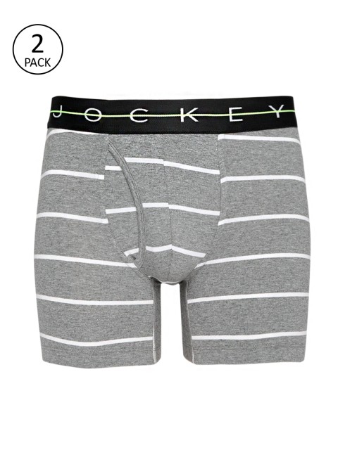 

Jockey Men Pack of 2 Grey Melange & White Striped Trunks, Charcoal