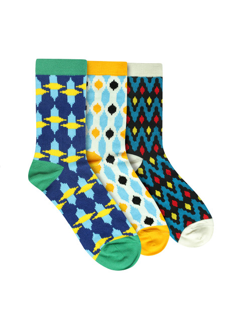 

ONELEPH & CO Unisex Pack Of 3 Assorted Ikkat Calf-Length Socks
