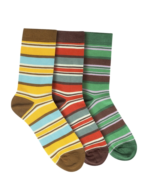 

ONELEPH & CO Unisex Pack Of 3 Striped Calf-Length Socks, Multi