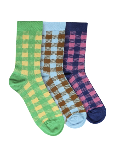 

ONELEPH & CO Unisex Pack Of 3 Assorted Checked Calf-Length Socks