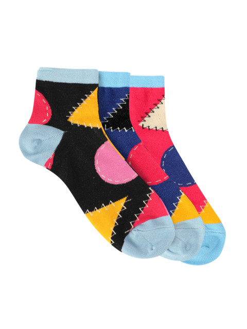 

ONELEPH & CO Unisex Pack Of 3 Assorted Patch Patch Ankle-Length Socks