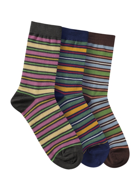 

ONELEPH & CO Unisex Pack of 3 Assorted Stripes Design Calf-Length Socks