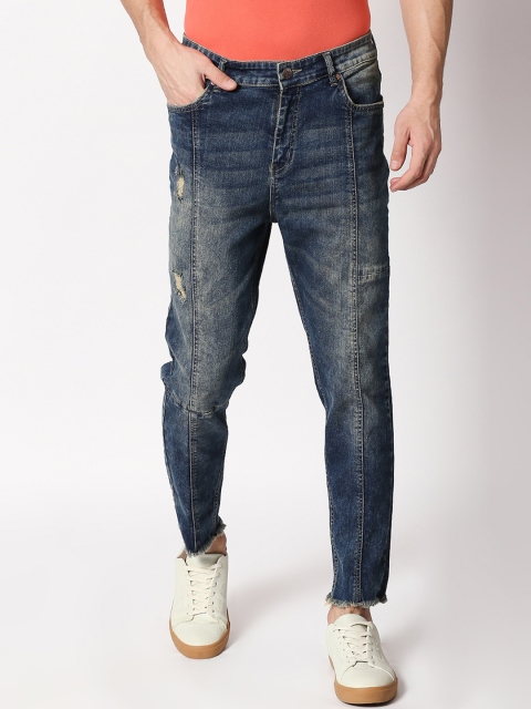 

BOLTS and BARRELS Men Navy Blue Tapered Fit Mid-Rise Low Distress Stretchable Jeans