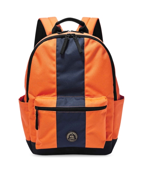 

Fossil Men Orange & Navy Blue Colourblocked Backpack