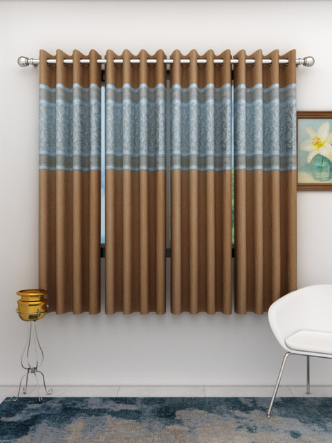 

Athom Trendz Brown & Blue Set of 4 Window Curtains