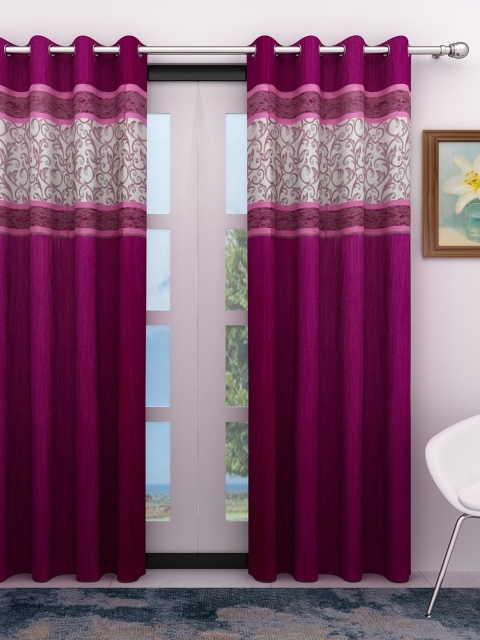 

Athom Trendz Magenta & White Single Room Darkening Door Curtain