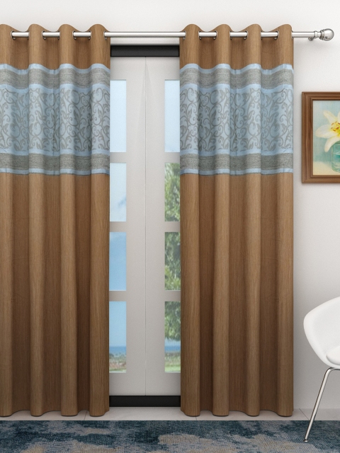 

Athom Trendz Brown & Blue Single Room Floral Spark Room Darkening Door Curtain