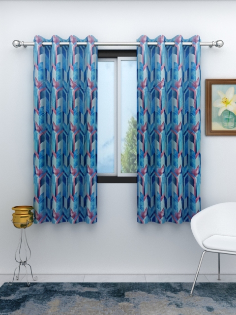 

Athom Trendz Blue & Pink Set of 2 Casino Room Darkening Window Curtains