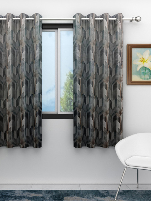 

Athom Trendz Grey & Brown Single Casino Room Darkening Window Curtain