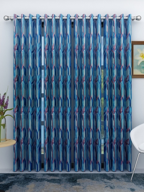 

Athom Trendz Blue & Pink Set of 4 Casino Room Darkening Door Curtains