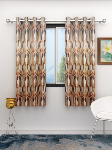 

Athom Trendz Brown & Beige Set of 2 Casino Room Darkening Window Curtains