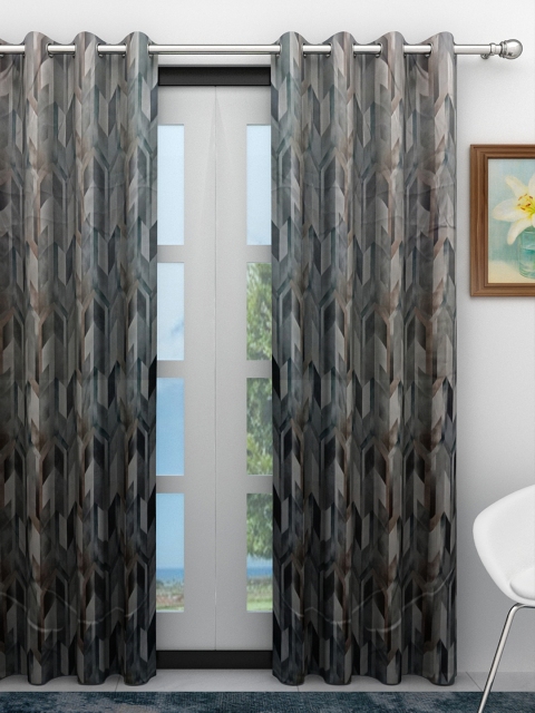 

Athom Trendz Grey & Brown Single Casino Room Darkening Door Curtain