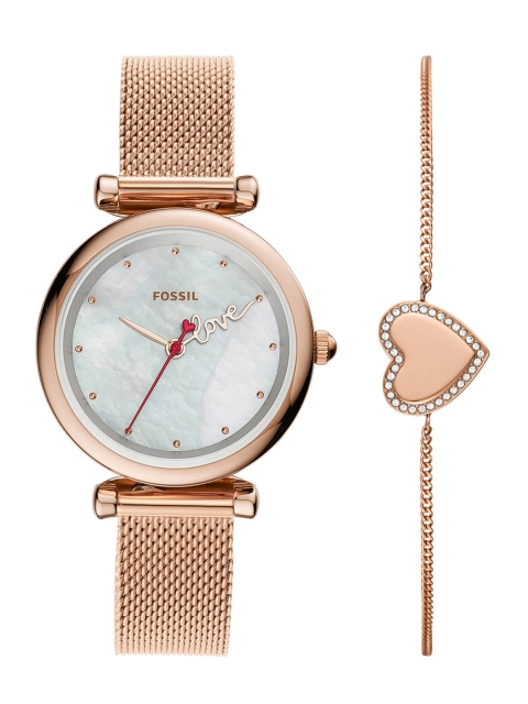 

Fossil Carlie Mini Women White Analogue Watch With Bracelet ES4867SET
