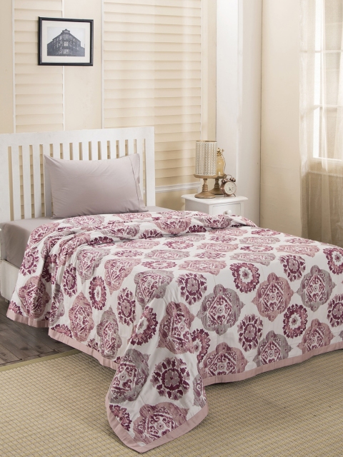 

MASPAR Maroon & White Floral AC Room 120 GSM Single Bed Dohar