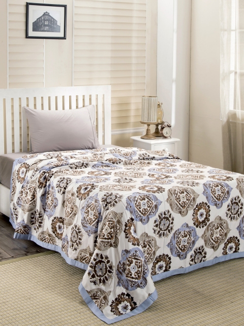 

MASPAR Olive Green & White Floral AC Room 120 GSM Single Bed Dohar