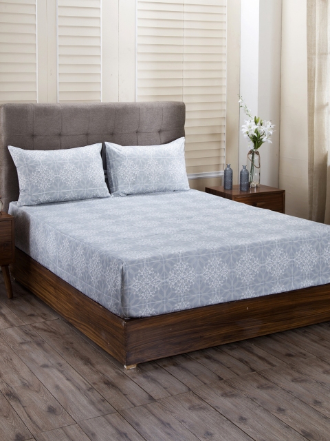 

MASPAR Blue & Grey Ethnic Motifs 400 TC Cotton 1 King Bedsheet with 2 Pillow Covers