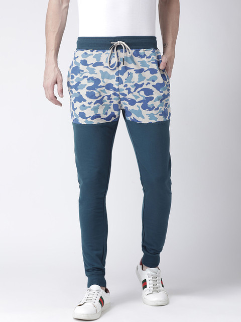 

Club York Men Teal Blue & White Camouflage Printed Slim-Fit Joggers