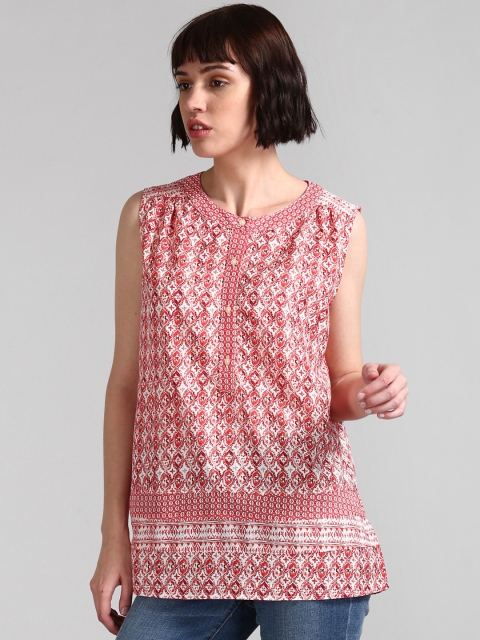 

GAP Women Red & White Regular Fit Printed Casual Longline Shirt