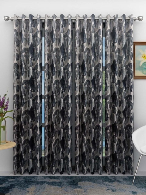 

Athom Trendz Black & Grey Printed Set of 4 Door Curtains