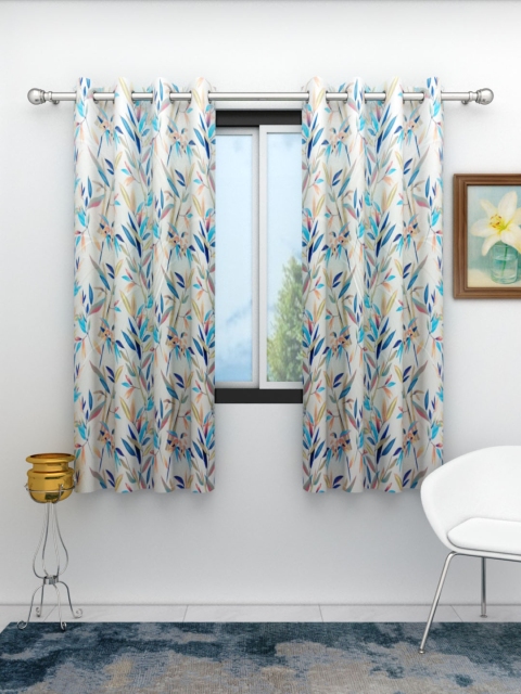 

Athom Trendz White & Turquoise Blue Printed Set of 2 Window Curtains