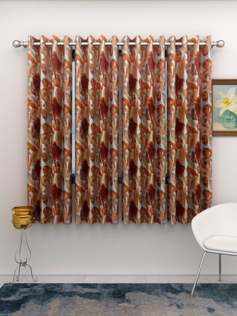 

Athom Trendz Brown & White Set of 4 Window Curtains