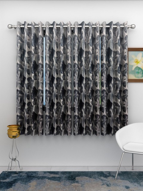 

Athom Trendz Grey & Black Printed Set of 4 Window Curtains