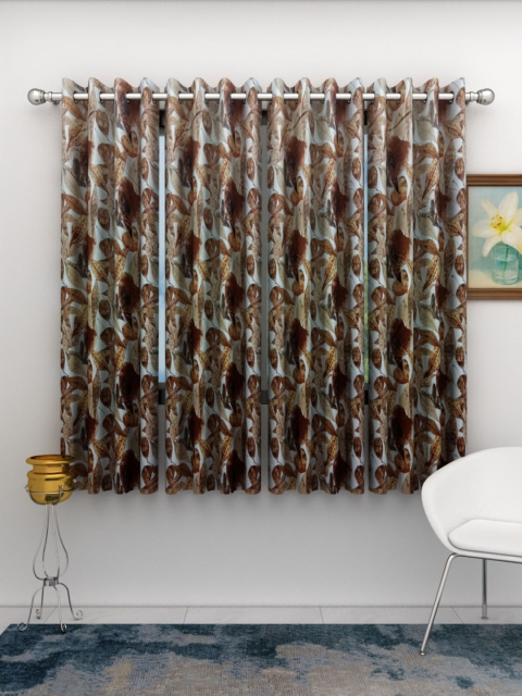 

Athom Trendz Coffee Brown & White Printed Set of 4 Window Curtains