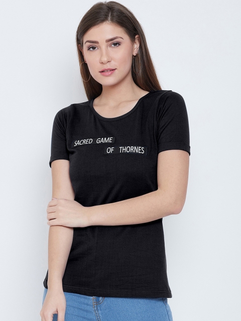 

CHROME & CORAL Women Black Printed Round Neck T-shirt