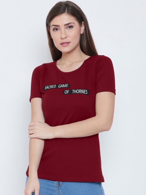 

CHROME & CORAL Women Maroon Printed Round Neck T-shirt