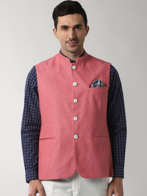 

Peter England Men Pink Woven Design Nehru Jacket