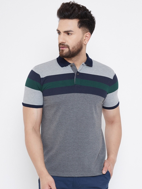 

Austin wood Men Charcoal Grey & Green Colourblocked Polo Collar T-shirt
