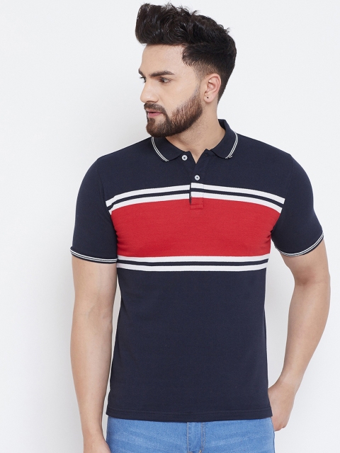 

Austin wood Men Navy Blue & Red Colourblocked Polo Collar T-shirt