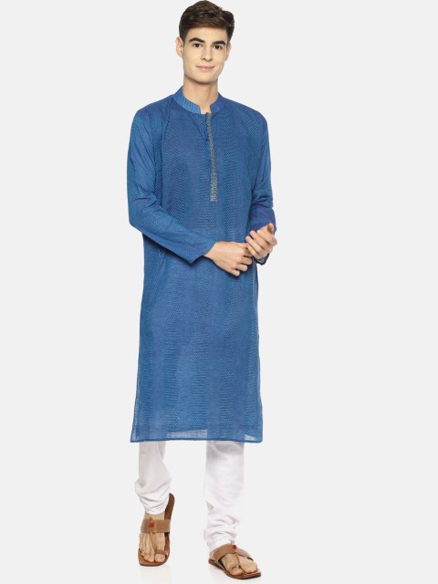

PAROKSH Men Blue Woven Design Straight Kurta